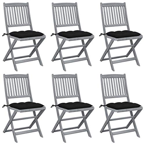 vidaXL Sedie da Giardino Pieghevoli 6pz con Cuscini in Massello Acacia