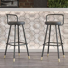 HXSM Sedia da Bar Industrial Sgabelli da Cucina in Metallo Sgabello da Lavoro con Schienale Rotondo Sedia da Pranzo in Pelle PU per La Casa Nero 50/55/60/65/70/75cm