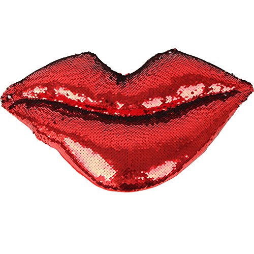 YAKEF Mermaid Cuscini a Forma di Labbra Reversibile a Due Colori Paillettes Mermaid Copertura del Cuscino a Forma di Cuore con Inserto 45,7 cm × 22,9 cm (Rosso/Argento)