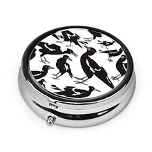 Magpie - Contenitore rotondo per pillole con 3 scomparti, in metallo, per medicine, vitamine, colore: Nero