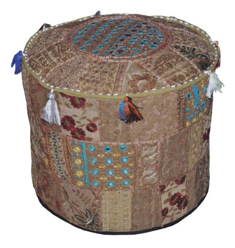 Rajasthali Indiano Pouf Sgabello Vintage Patchwork impreziosito Patchwork Soggiorno copertura ottomano, 46 x 33 cm
