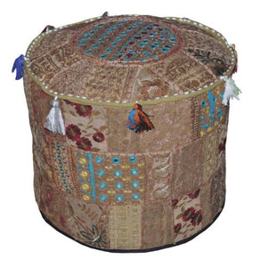 Rajasthali Indiano Pouf Sgabello Vintage Patchwork impreziosito Patchwork Soggiorno copertura ottomano, 46 x 33 cm