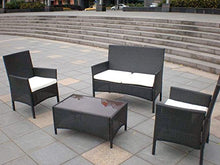 HOME 4800 Set Tavola Polyratt 4 Pezzi con Cuscino Giardino Arredo da Esterno, Vetro, Marrone/Avorio