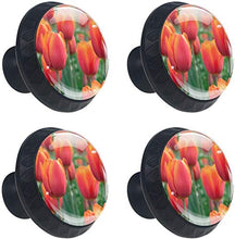 Tulip Flowers Field Plant Pomelli per Porta Set di 4 Pomelli per Mobili Manopole per Cassetti Cucina Armadio Vetro