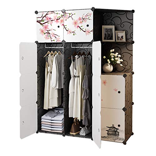 Armadio Armadio Rimovibili di Plastica 10-Porta 4-Gitter Scaffali Vestiti Home Camera da Letto Nero 111X47X147CM 2-Hanging MUMUJIN
