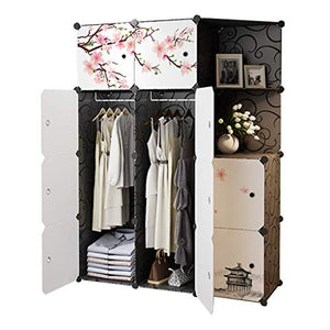 Armadio Armadio Rimovibili di Plastica 10-Porta 4-Gitter Scaffali Vestiti Home Camera da Letto Nero 111X47X147CM 2-Hanging MUMUJIN