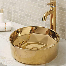 BIN-Bathroom supplies Lavabo Lavabo/lavabo/WC in Ceramica Lavabo Lavabo Art Lavabo Lavabo da appoggio Rotondo Dorato (Color : Metallic)