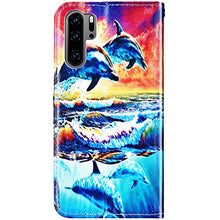 Herbests Compatibile con Huawei P30 Pro Cover in Pelle Flip Case Colorata Wallet Cover con Chiusura Magnetica Supporto di Stand Portafoglio Custodia,Delfino