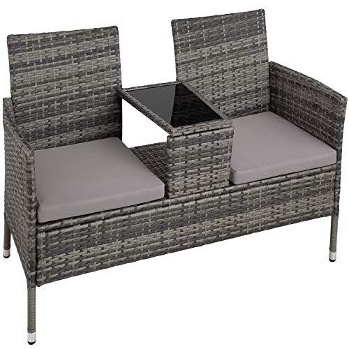 TecTake 403223 Divano da Giardino, Divanetto Tavolino da Giardino, Polyrattan, Cuscini, Grigio - Arredi Casa