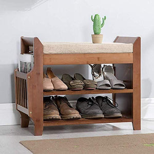 YANG 2 Livello Wooden Shoe Rack Change Scarpe Panca Imbottita poggiapiedi Bagagli Petto Guardaroba Dressing Table Sgabello ottomano Carico 250kg (Size : L/60CM)