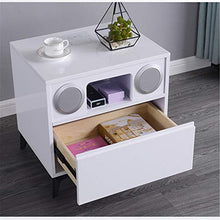 HBING Comodino Laterale Intelligente, Comodino in Legno per Camera da Letto con Altoparlante multimediale Bluetooth, Ricarica Wireless e Luce Notturna con sensore Intelligente