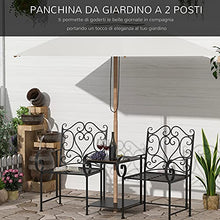 Outsunny Panchina da Giardino 2 Posti con Tavolino e Foro per Ombrellone, Arredamento da Esterno retrò 160x61x96cm Nero