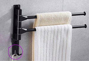 MBYW Portasciugamani Alto carico Portasciugamani da Bagno Porta Asciugamani, Senza punzonatura, in Alluminio Spaziale, portasciugamani per attività, Ganci Neri 2 Barre girevoli da 33 cm