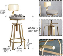 WANGFENG Sgabelli Sgabelli da Bar Industriali Girevoli in Metallo con Schienale, Sgabelli da Bar Regolabili in Altezza 60-80 Cm, Sedie da Cucina per La Colazione, Elegante Velluto Grigio