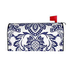 Copertura magnetica damascata per cassetta delle lettere blu e bianco dal design unico, per decorazione giardino, cortile, dimensioni standard 53 x 45 cm