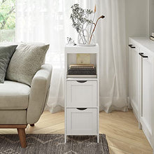 VASAGLE Armadietto da Terra in Legno per Il Bagno Comodino per Medicine Autoportante Mobile ad Angolo con 2 Cassetti Bianco BBC42WT