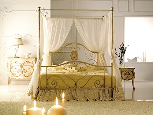 Bed Store Letto Matrimoniale in Ferro BATTUTO Modello Lory Avorio con Baldacchino