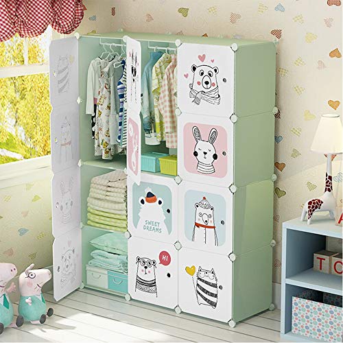 CaoQuanBaiHuoDian Guardaroba Semplice Cartoon Portatili Armadietti Armadio Camera da Letto dei Bambini Costumi Carino Orso Design Robusto e Stabile (Colore : Bianca, Size : 111x37x147cm)