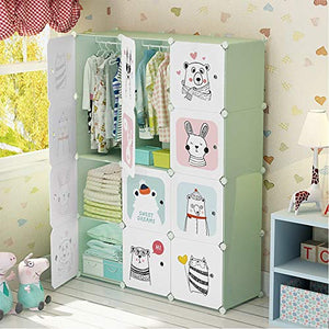 CaoQuanBaiHuoDian Guardaroba Semplice Cartoon Portatili Armadietti Armadio Camera da Letto dei Bambini Costumi Carino Orso Design Robusto e Stabile (Colore : Bianca, Size : 111x37x147cm)