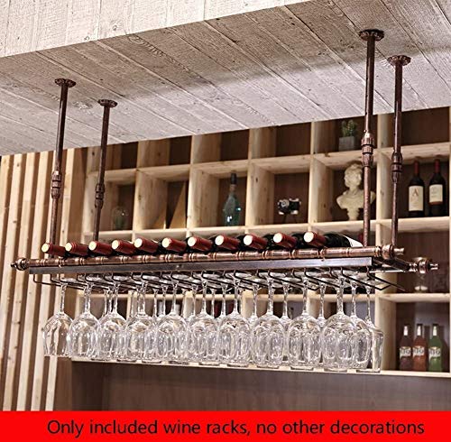 DJSMjbj - Portabottiglie da vino, a testa in giù, con supporto da soffitto, facile da installare, color rame, 80*30cm