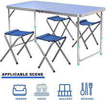Tavolo da picnic all'aperto Set da tavolo da picnic da campeggio pieghevole con 4 sgabelli, patio ombrellone foro e maniglia, tavolo pieghevole portatile regolabile per partito, spiaggia, cortile, bar