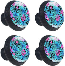 Pianta tropicale Rosy Leaves Pattern blu Pomelli per Porta Set di 4 Pomelli per Mobili Manopole per Cassetti Cucina Armadio Vetro