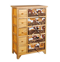 Stile retrò – anni 70: cassettone/comodino/scaffale bianco – 5 cassetti e 5 panieri con disegno florale in arancio e marrone