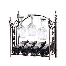 Cremagliera Del Vino Del Metallo Porta Bottiglie E Vetro Scaffale Per Vino- Decorazioni Per La Casa Portabottiglie, Può Contenere 4 Bottiglie E 6 Bicchieri Da Vino