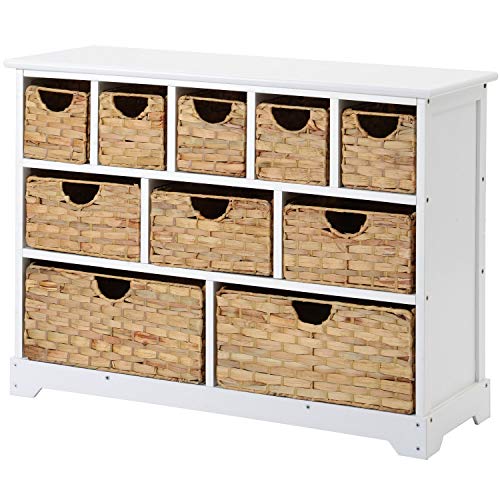 WGYDREAM Comodino Cassettiera Bianca Grande Portaoggetti Mobiletto Organizzatore con Cestini Credenza Massello di Paulownia con Cassetti Cassetti