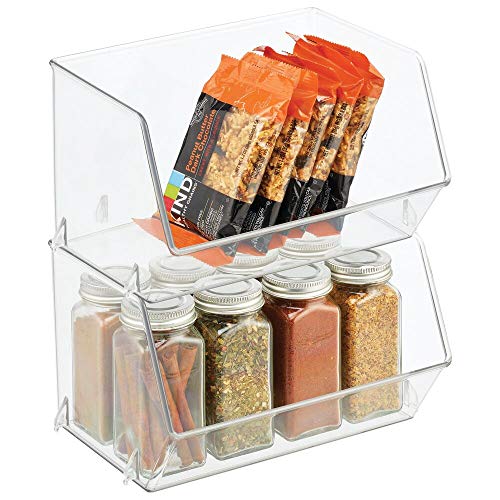 mDesign Organizer frigorifero in plastica – Scatola da cucina con parte anteriore aperta per frigo e armadietti – Contenitori cibo ideali per diversi tipi di alimenti – Set da 2 – trasparente