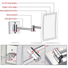Specchio da Bagno a LED per Bagno Specchio a LED 25 Perline a LED Angolo di Rotazione a 360 ° Specchio HD Placcato Argento Supporto per Specchio da Parete a Specchio Quadrato in Argento