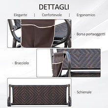 Outsunny Panchina a Dondolo da Giardino 2 Posti in Rattan e Acciaio con Tasche Laterali, 122x75x88cm Marrone e Nero