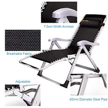SHUAIIJUAN Sedia per il tempo libero domestico Sedie Zero Gravity Soggiorno con cuscino pieghevole Reclining reclinabili Sedie quadrato nero Heavy Duty gambe pieghevoli Prato Sdraio Sedie Max.150kg