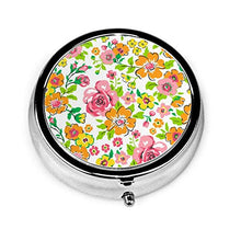 Ditsy - Contenitore rotondo per pillole con fiori floreali, rosa, arancione, 3 scomparti, in metallo, per medicina e vitamina