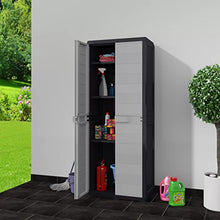 Armadio alto da giardino, armadio da esterno, con 3 ripiani regolabili, in plastica, 65 x 38 x 171 cm, colore: nero + grigio