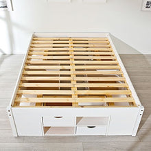 Inter Link Letto matrimoniale con scomparti e cassetti, in vero legno biologico, laccato bianco, larghezza x altezza x profondità: 209 x 48 x 186 cm