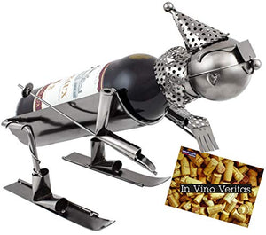 BRUBAKER bottiglia di vino titolare sciatori bottiglia supporto Oggetto Decorativo Metallo con biglietto d' auguri per vino regalo