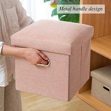 Tessuto Di Lino Pieghevole Contenitore Pouf Contenitore,imbottita Poggiapiedi Pouf Imbottito Sedia Sgabello,piccolo Contenitore Giocattolo Casella Per La Camera Da Letto Del Soggiorno Rosa 31x31x31cm