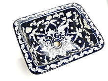 Dolores - Lavabo rettangolare messicano blu, da incasso, con bordo, in ceramica Talavera