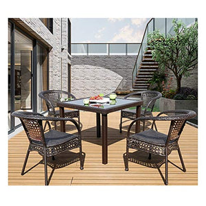 Tavolo in vimini in rattan mobili in patio e set sedia, Mobili da giardino all'aperto in rattan Tavolo e sedie Set Set di mobili per il prato per famiglie all'aperto (sedia da tavola set da 4 pezzi)