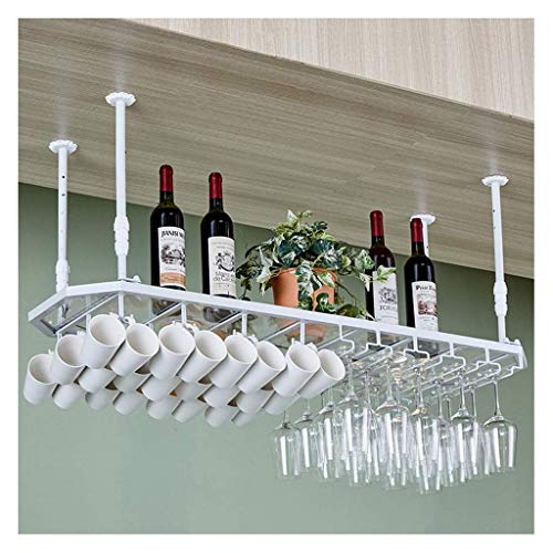 HXCD Portabottiglie per Vino Rosso, Decorazione bancone Bar Europeo Capovolto, Appendiabiti, Sospensione per calici Domestici, portabottiglie con Luce (Colore: Bianco, Dimensioni: 100 * 35 cm)
