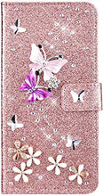 Custodia Compatibile con Samsung Galaxy J6 2018 Cover Sparkle Bling Diamante e Farfalla Pelle PU Portafoglio Libretto Magnetica Cover Brillante Fiore Libro Folio Flip Cover Silicone Cover Oro Rosa