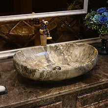 WEHOLY Lavabo in Resina Lavabo da Incasso Ovale in Pietra Naturale Lavabo antispruzzo per Hotel in Marmo Creativo retrò