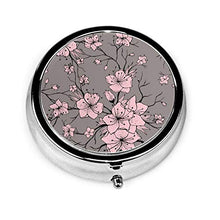 Sakura Branches - Contenitore rotondo per pillole con 3 scomparti, in metallo, per medicina e vitamine, per viaggi all'aperto