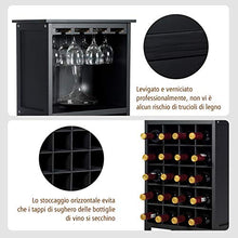 RELAX4LIFE Portabottiglie per Vino in Legno, Scaffale per Minimo 20 Bottiglie di Vino con Appendi Calici, Cantinetta con Ripiani e Porta Calici per Vino, Champagne (Nero)