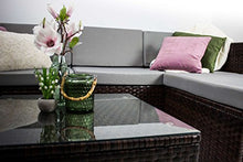 AVANTI TRENDSTORE - Adelino - Set da giardino con tavolino incluso, in polirattan marrone scuro e vetro, cuscini di seduta in grigio