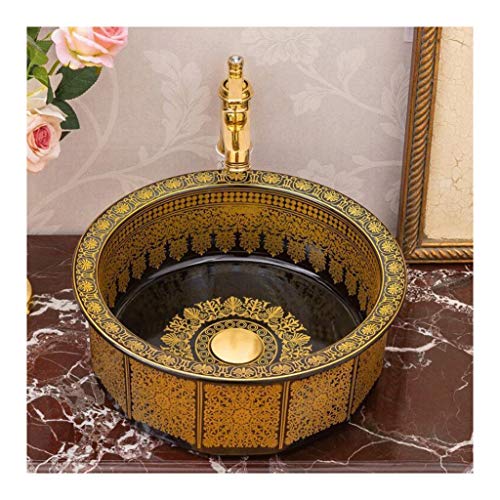 lilili Lavabo da Appoggio Lavabo Art Lavabo da Appoggio in Ceramica Lavabo Lavelli Lavabo Lavabo Bagno Cinese 41x41x14.5cm (Color : Black, Size : No Accessories)
