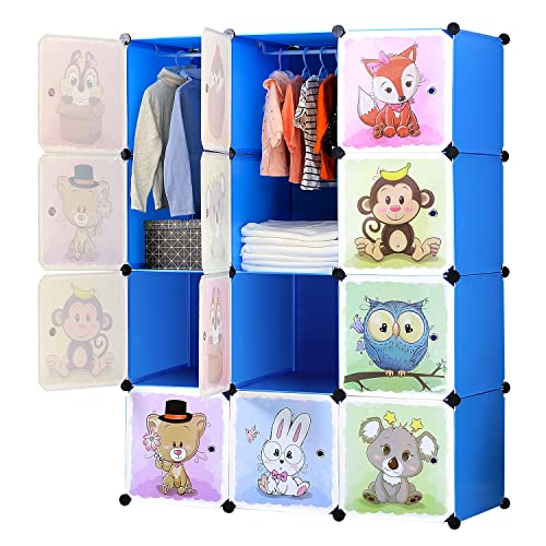 BRIAN & DANY Armadio Modulare Bambini, Portatile Guardaroba, Armadietto in Moduli Plastici, 8 Cubo e 2 Aree di Sospensione, Blu, 110 x 47 x 147 cm