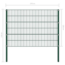vidaXL Pannello di Recinzione 2D con Pali Robusto Recinto Giardino Barriera Privacy Sicurezza in Ferro Verniciato a Polvere 1,7x1,2 m Verde