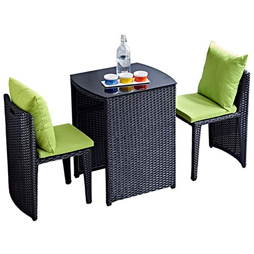 Aimir Set di Mobili da Giardino per Esterni, Set di 3 Pezzi di Tavolo E Sedia in Rattan Combinati Rettangolari Set di Mobili da Conversazione da Giardino per Esterni,Nero